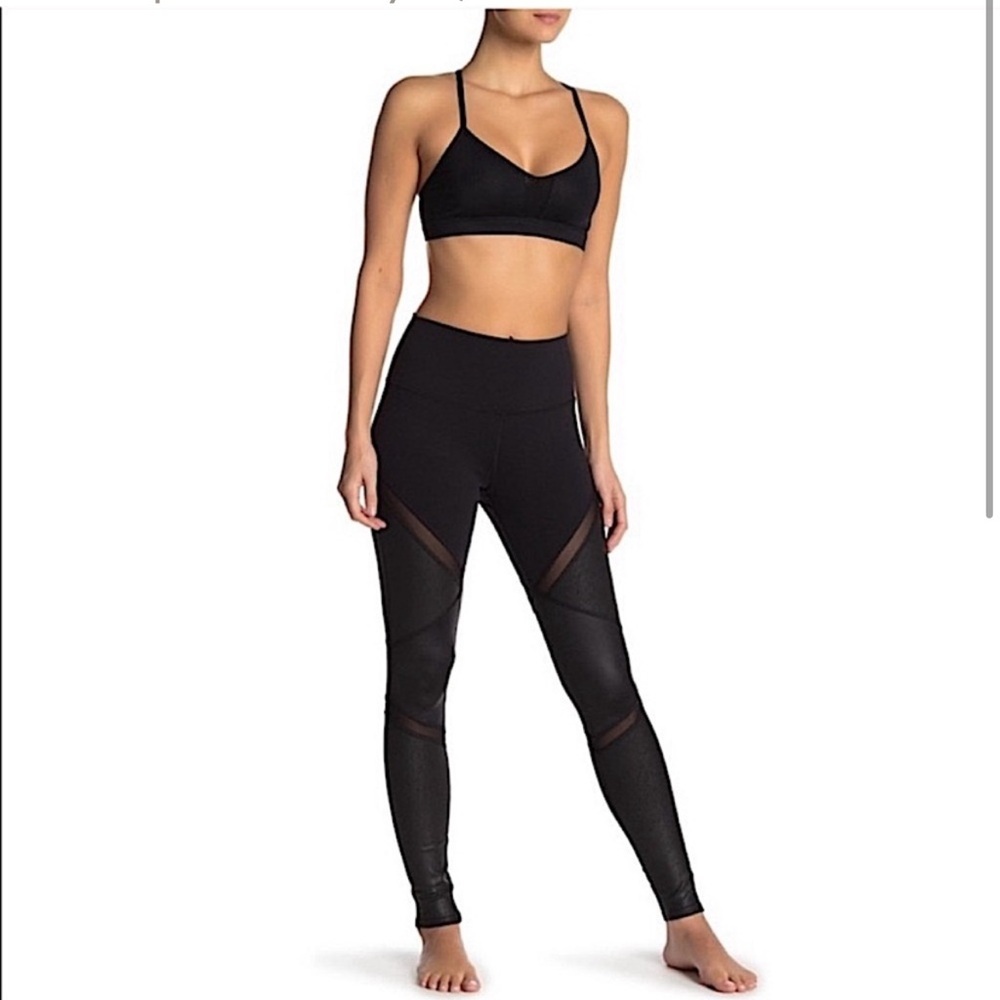 ALO Yoga Black Faux Leather - Mesh Leggings Size Small
